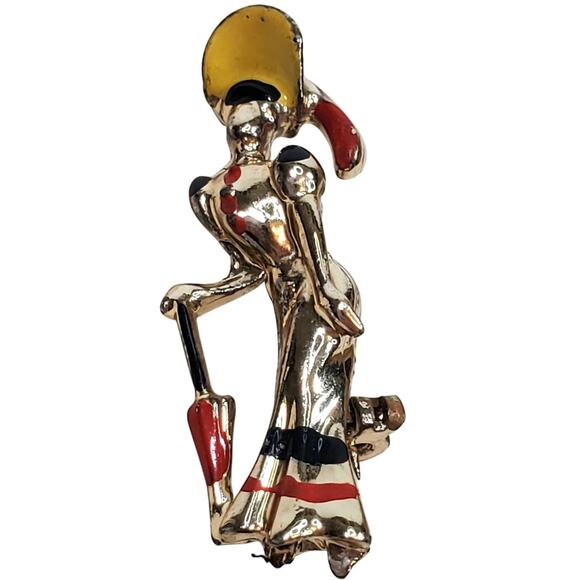 Vtg Lady with Umbrella Scatter Pin 1.25" Unsigned Cute Tiny - Picture 1 of 4